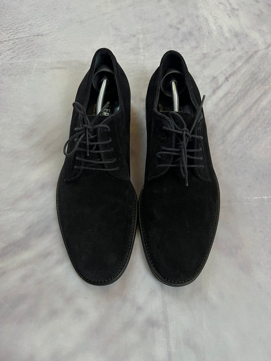 Salvatore Ferragamo black suede derby shoes UK 8 lace-up design with leather soles.