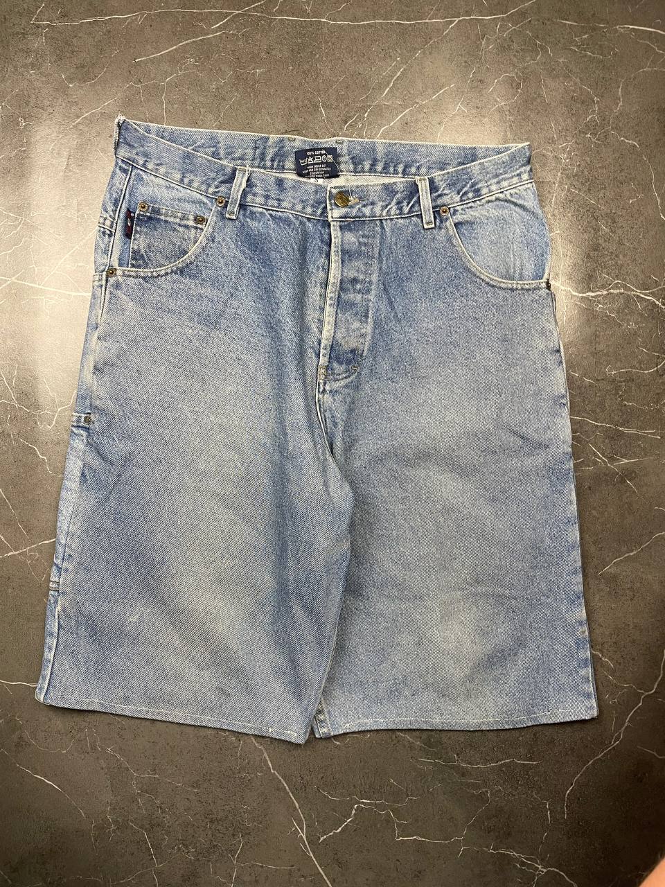 NASA Clothing light blue denim shorts with embroidered logo and classic 5-pocket styling.