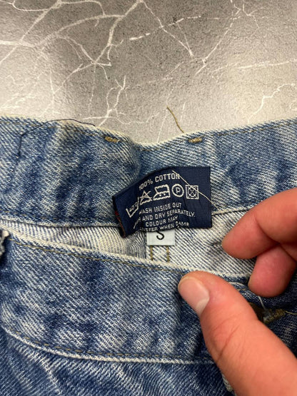 NASA Clothing light blue denim shorts with embroidered logo and classic 5-pocket styling.