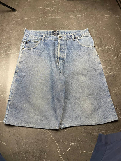 NASA Clothing light blue denim shorts with embroidered logo and classic 5-pocket styling.