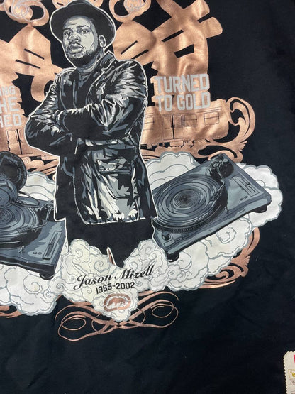 Ecko Unltd black graphic t-shirt featuring Jam Master Jay tribute and embroidered logo tab.