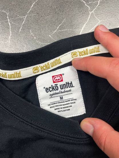 Ecko Unltd black graphic t-shirt featuring Jam Master Jay tribute and embroidered logo tab.