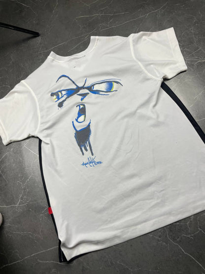 Ecko Unltd black vintage graphic t-shirt with white V-neck collar and blue face design.