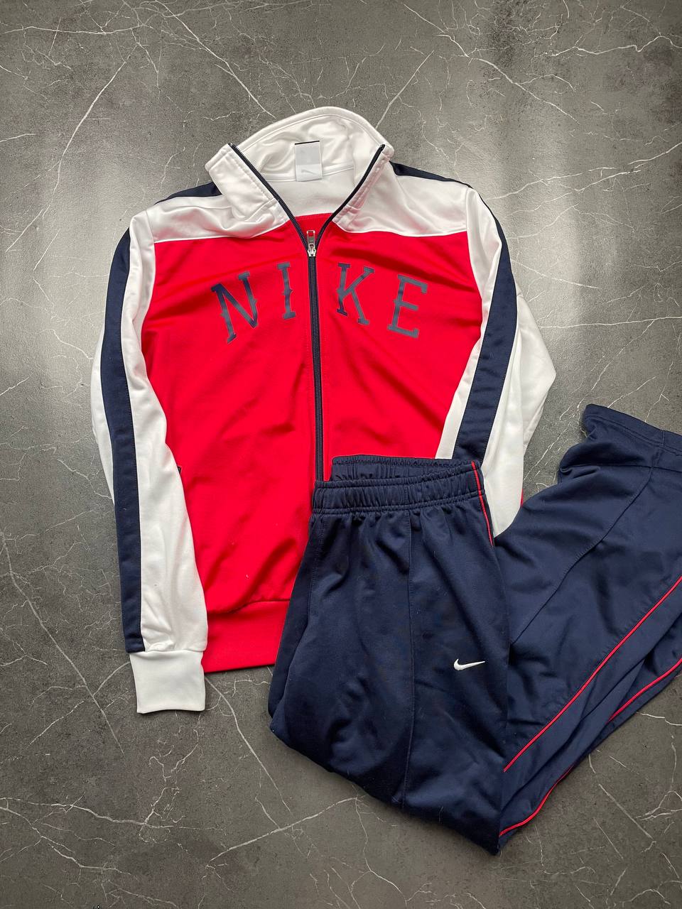 Nike men's tracksuit navy red white full zip jacket with logo and piping details