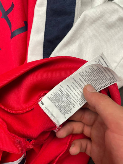Nike men's tracksuit navy red white full zip jacket with logo and piping details