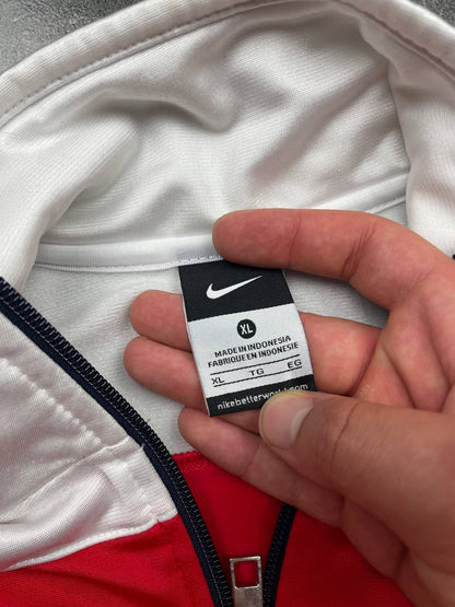 Nike men's tracksuit navy red white full zip jacket with logo and piping details