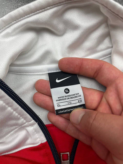 Nike men's tracksuit navy red white full zip jacket with logo and piping details