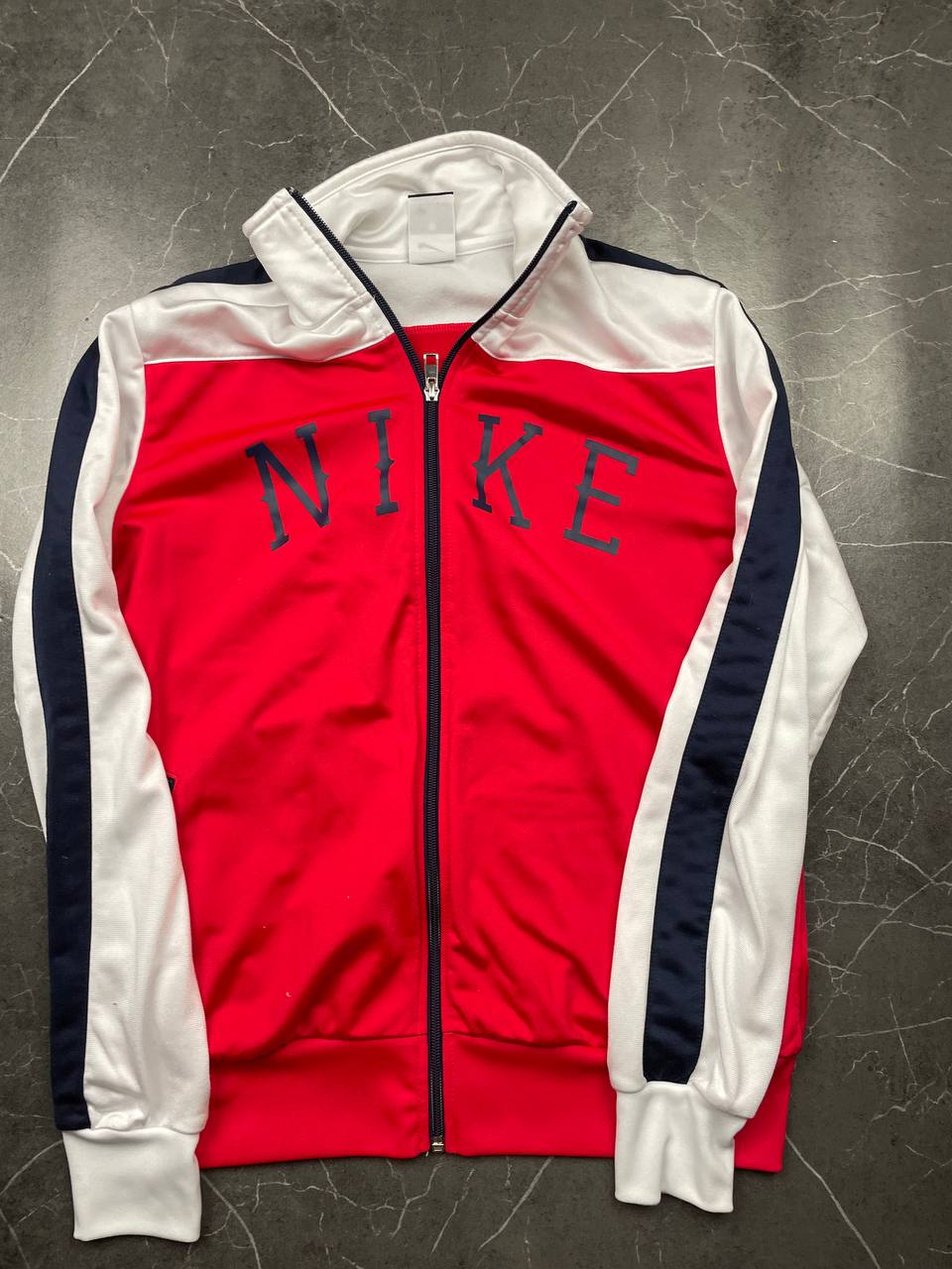 Nike men's tracksuit navy red white full zip jacket with logo and piping details