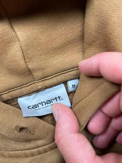 Carhartt brown hoodie large fleece, kangaroo pocket, ribbed hem and cuffs.