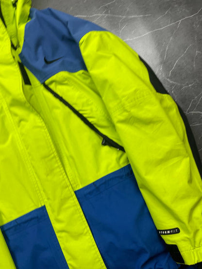 Nike ACG hooded jacket blue and neon green colour block design, Gore-Tex material.