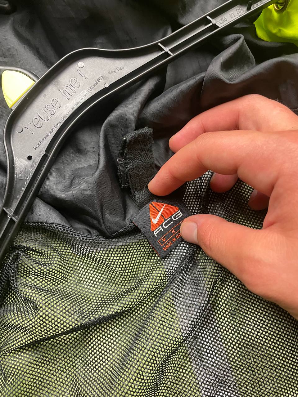 Nike ACG hooded jacket blue and neon green colour block design, Gore-Tex material.