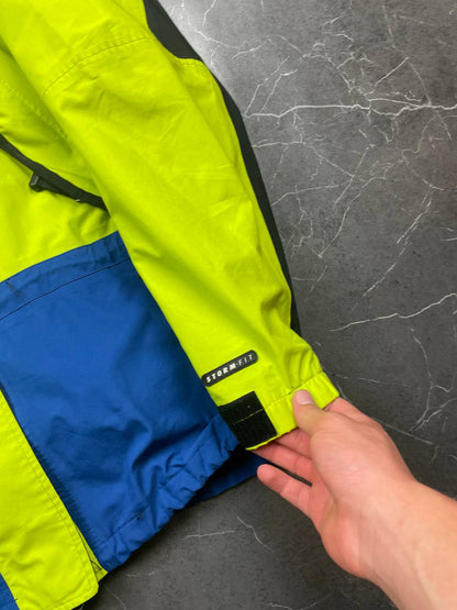 Nike ACG hooded jacket blue and neon green colour block design, Gore-Tex material.