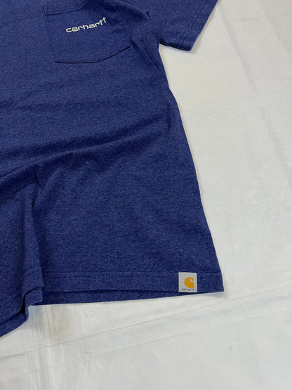 Carhartt navy blue t-shirt with front pocket logo and large back logo design.
