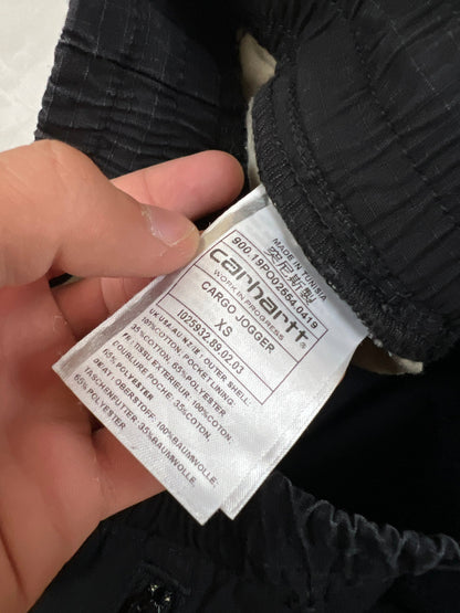Carhartt black cargo joggers relaxed fit with multiple pockets and elastic cuffs.