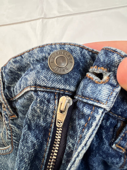 Balenciaga blue denim jeans with five-pocket styling and branded patch at back waist.