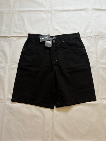 Southpole black denim shorts size 36 with bronze button detailing and embroidered logo.