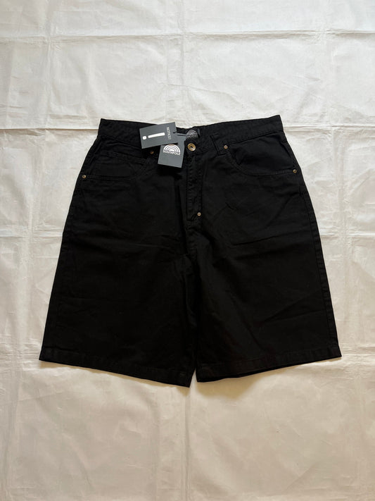 Southpole black denim shorts size 36 with bronze button detailing and embroidered logo.