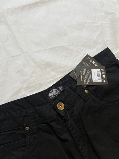 Southpole black denim shorts size 36 with bronze button detailing and embroidered logo.