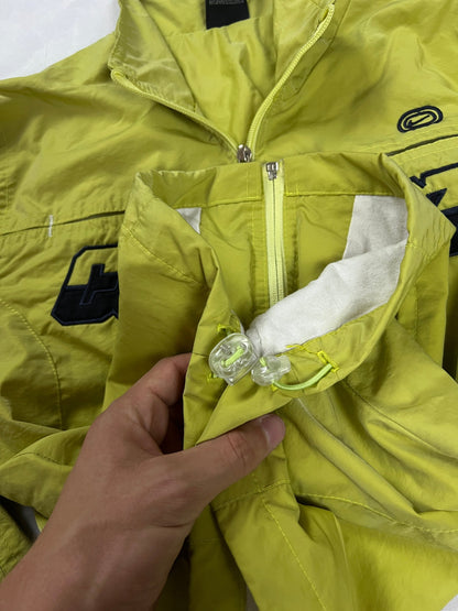 Nike yellow track jacket lightweight nylon with bold embroidered logos and sleeve zipper vent.
