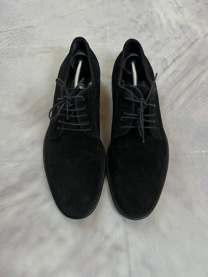 Salvatore Ferragamo black suede derby shoes UK 8 lace-up design with leather soles.