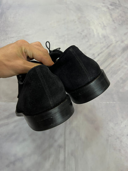 Salvatore Ferragamo black suede derby shoes UK 8 lace-up design with leather soles.
