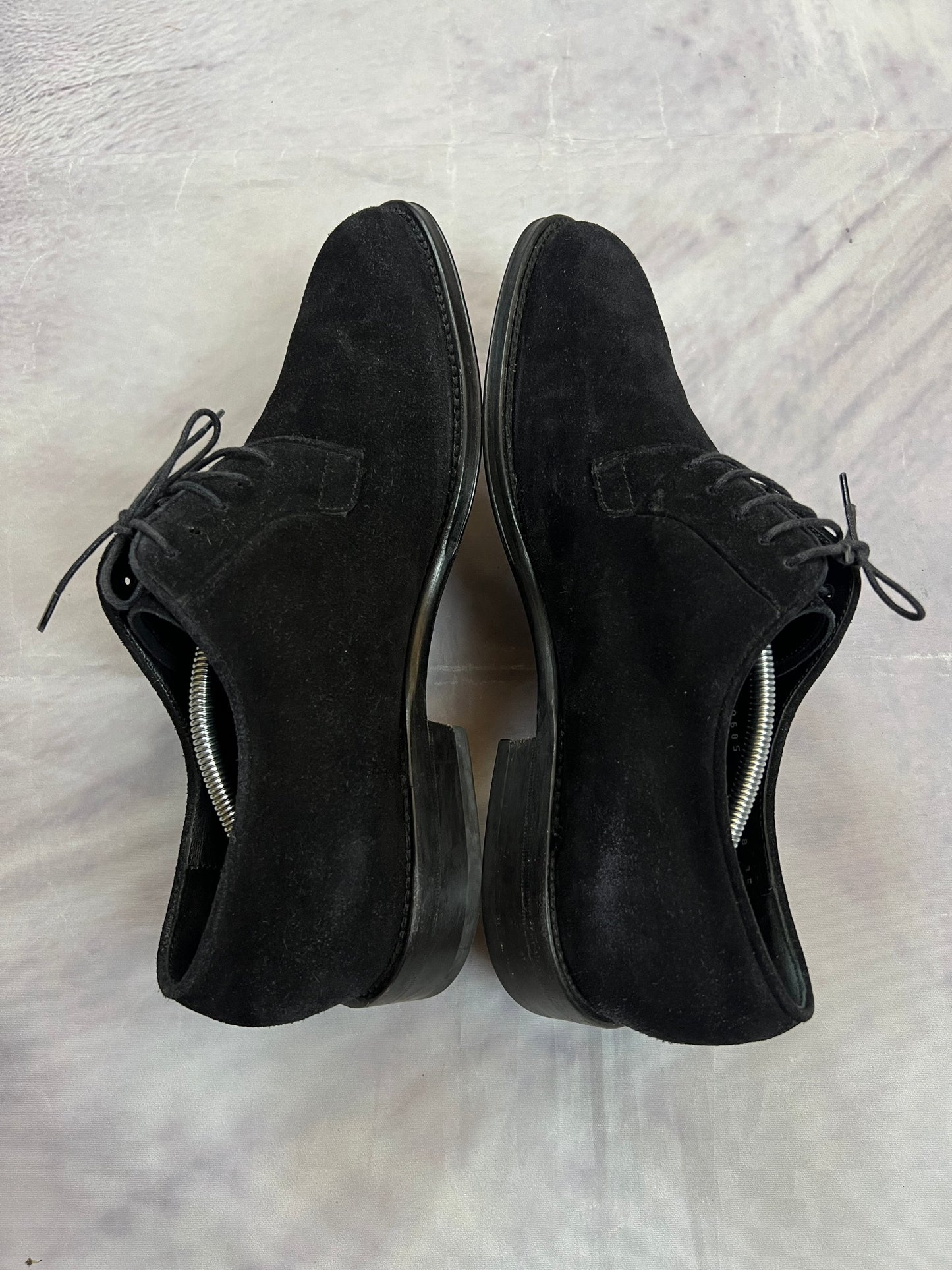 Salvatore Ferragamo black suede derby shoes UK 8 lace-up design with leather soles.