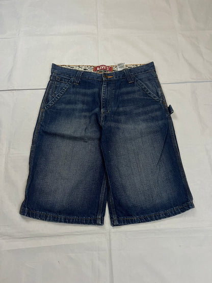 Levi's blue denim shorts classic fit five-pocket style with branded patch.