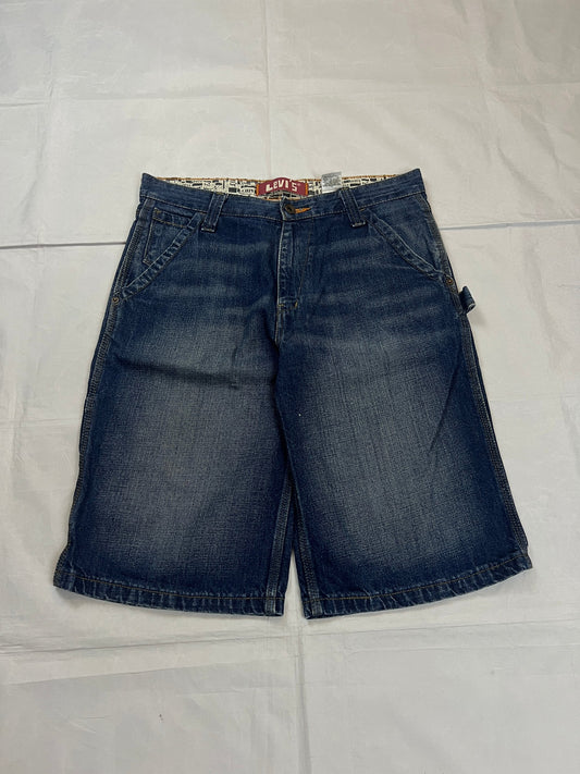 Levi's blue denim shorts classic fit five-pocket style with branded patch.