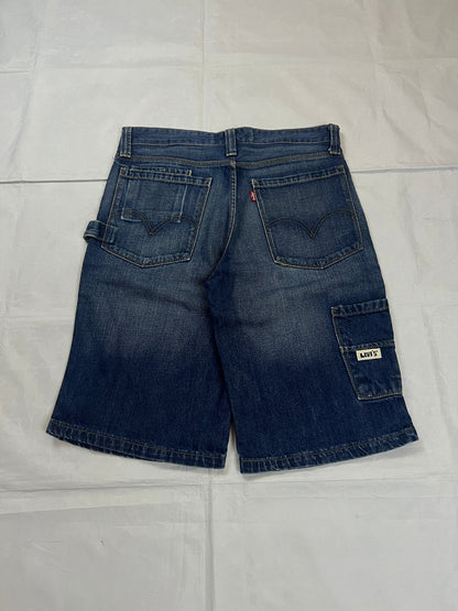 Levi's blue denim shorts classic fit five-pocket style with branded patch.