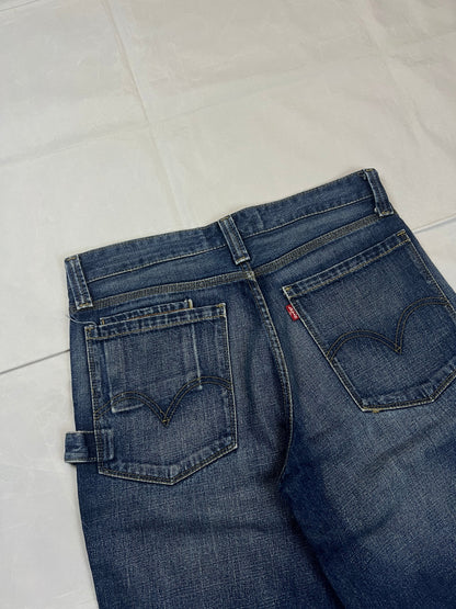 Levi's blue denim shorts classic fit five-pocket style with branded patch.