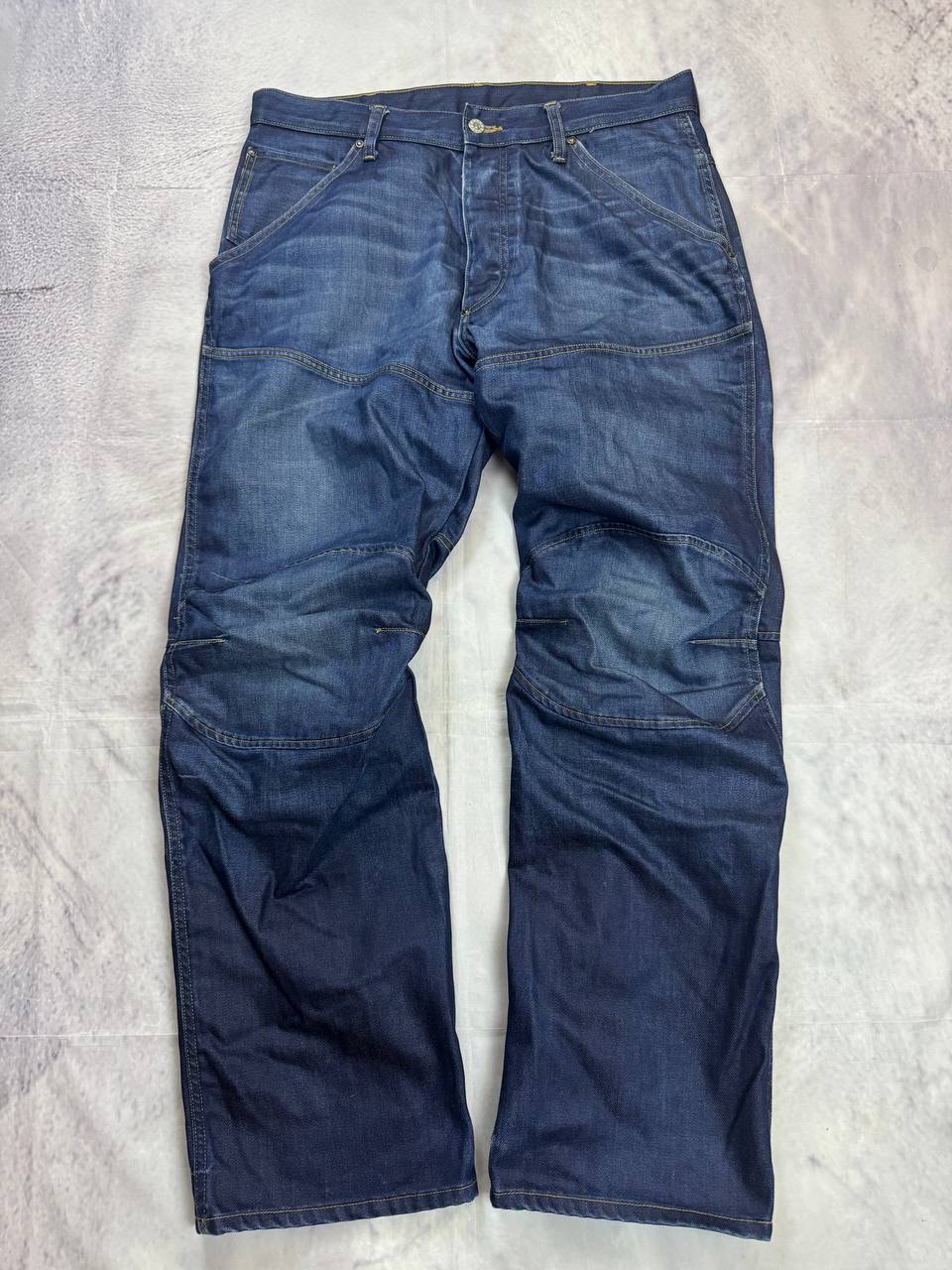 G-Star Raw blue denim 5620 3D Loose jeans with branded button and back patch.
