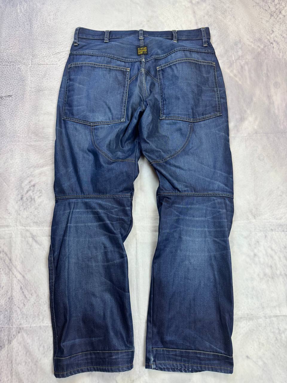 G-Star Raw blue denim 5620 3D Loose jeans with branded button and back patch.