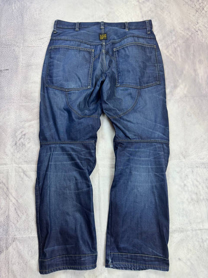G-Star Raw blue denim 5620 3D Loose jeans with branded button and back patch.