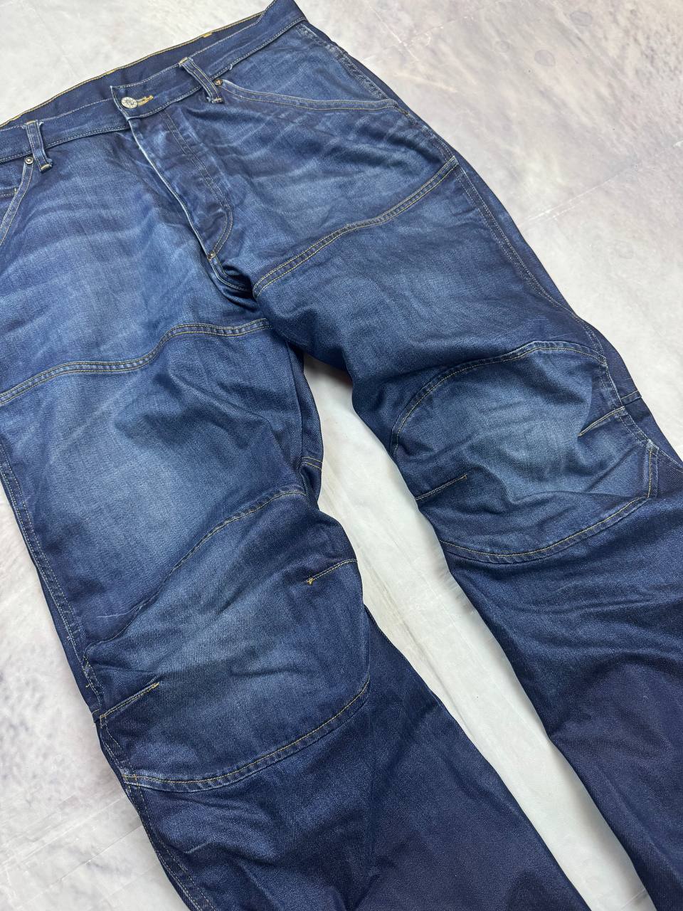 G-Star Raw blue denim 5620 3D Loose jeans with branded button and back patch.
