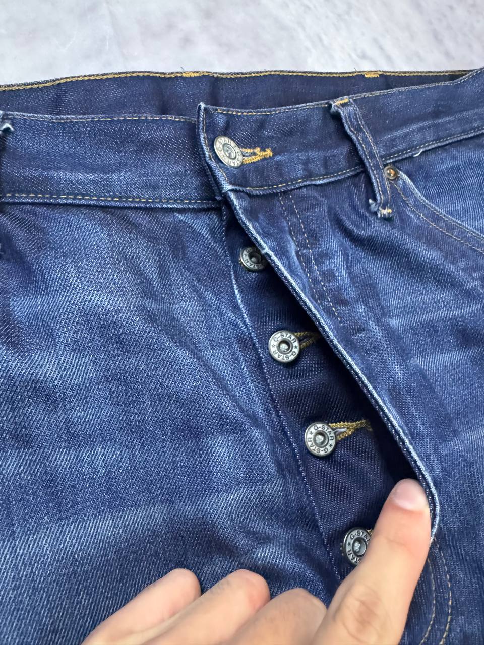 G-Star Raw blue denim 5620 3D Loose jeans with branded button and back patch.