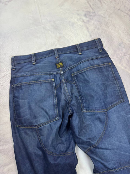 G-Star Raw blue denim 5620 3D Loose jeans with branded button and back patch.