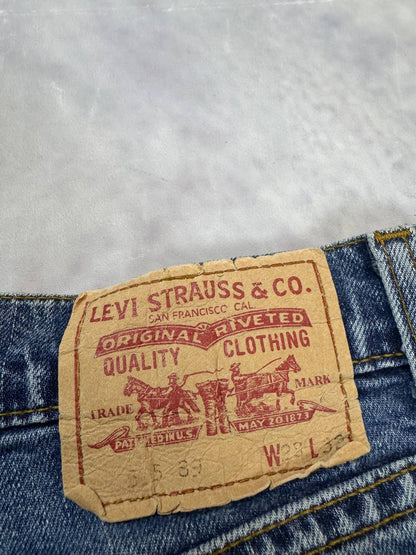 Levi's blue denim jeans with classic five-pocket design and iconic patch on waistband.