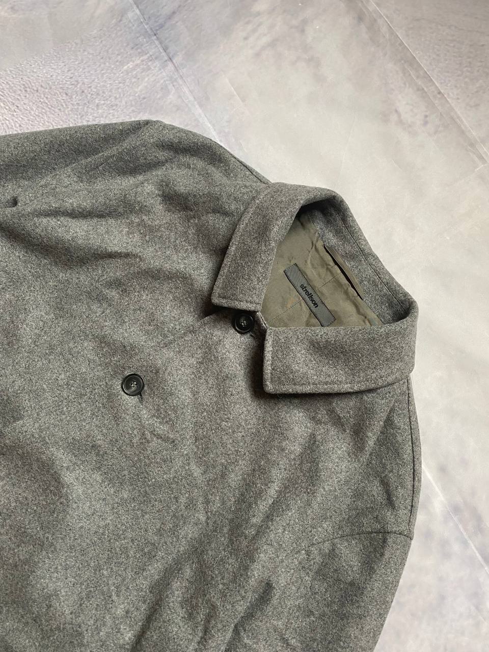 Strellson grey wool blend overcoat with classic button closure and collar.