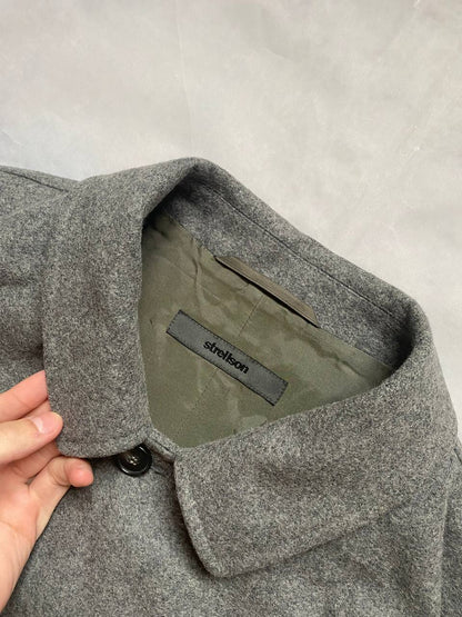 Strellson grey wool blend overcoat with classic button closure and collar.
