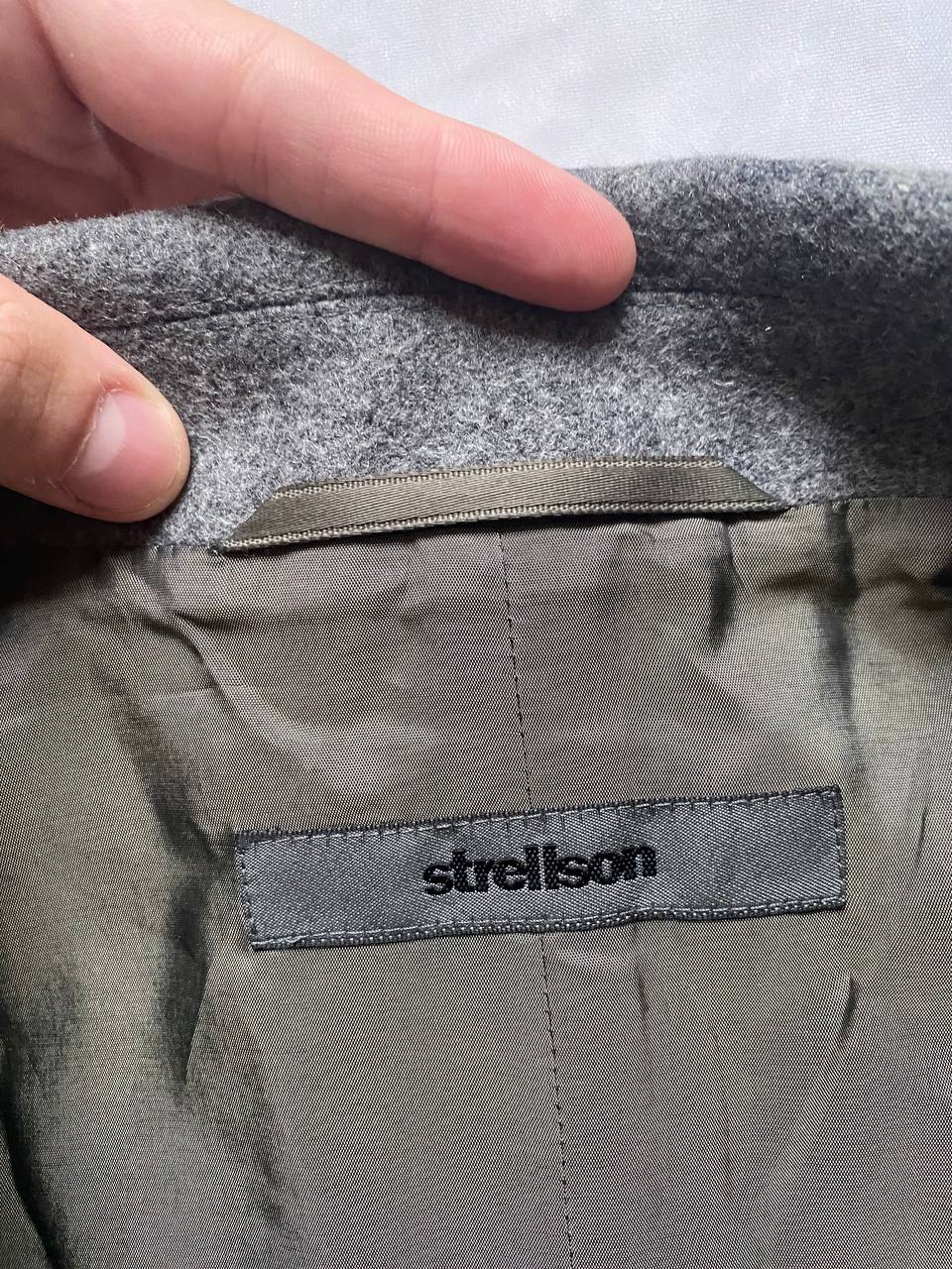 Strellson grey wool blend overcoat with classic button closure and collar.