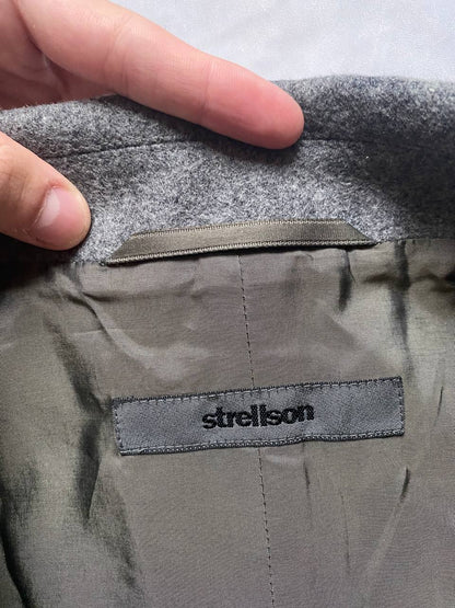 Strellson grey wool blend overcoat with classic button closure and collar.