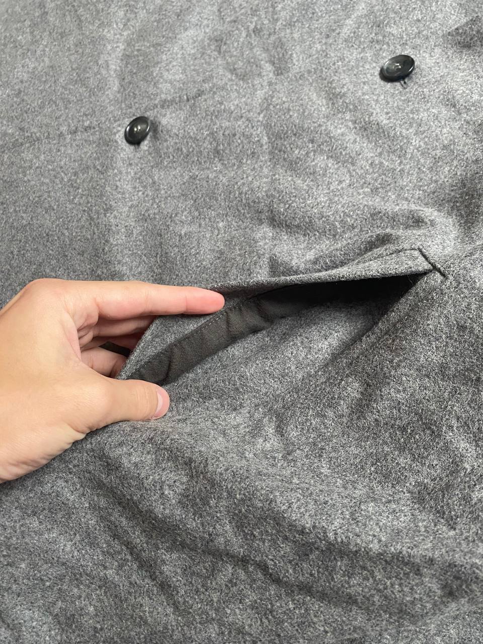 Strellson grey wool blend overcoat with classic button closure and collar.
