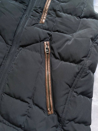Ralph Lauren black puffer gilet vest with brown zippered pockets and ribbed neck.