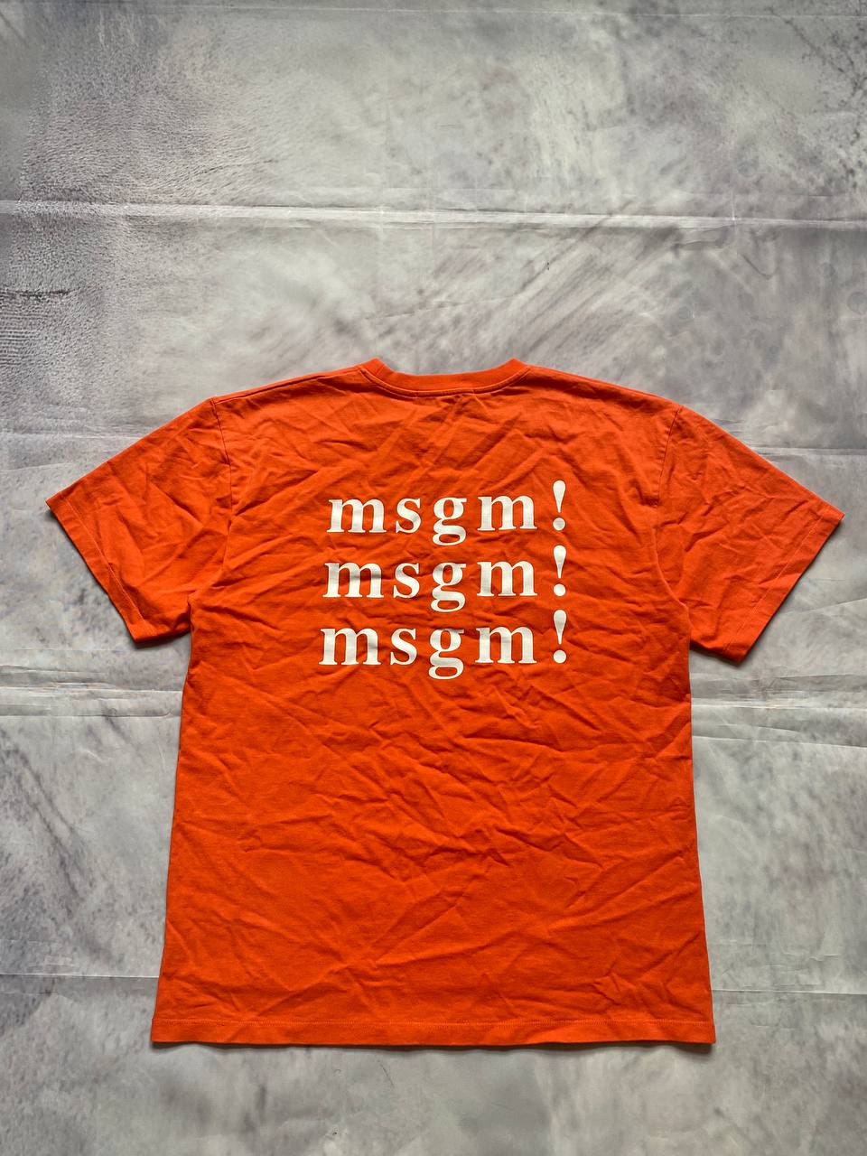 MSGM orange casual t-shirt with white logo print, crew neck, 100% cotton.