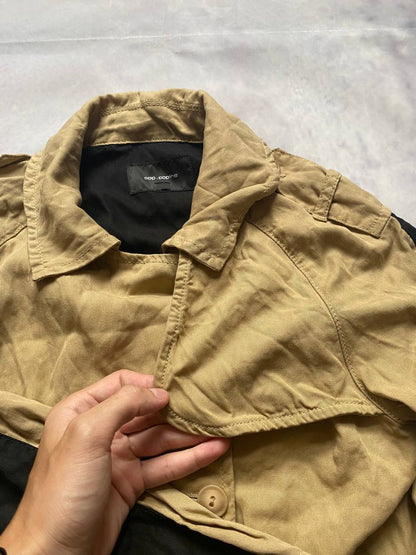 Cop.Copine beige and black trench coat, 100% Lyocell, button closures, adjustable sleeve straps.