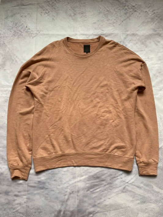 COS brown crew neck sweatshirt with ribbed cuffs, soft cotton blend fabric.