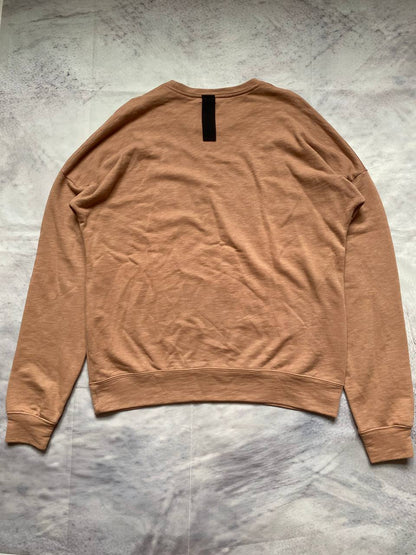COS brown crew neck sweatshirt with ribbed cuffs, soft cotton blend fabric.