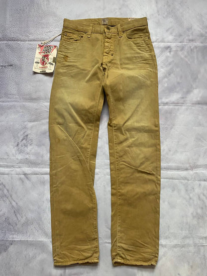 Prps brown cotton trousers with leather logo label and classic 5-pocket styling.