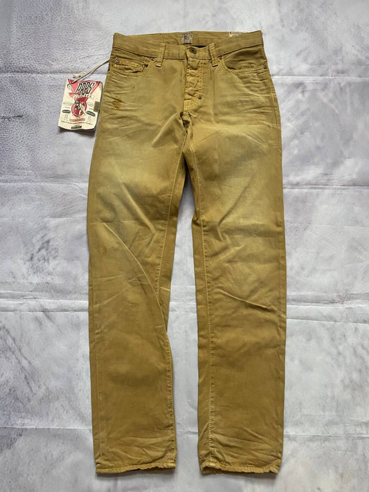 Prps brown cotton trousers with leather logo label and classic 5-pocket styling.