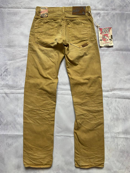Prps brown cotton trousers with leather logo label and classic 5-pocket styling.